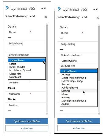 Microsoft Dynamics Sales: Schnellerfassung Lead