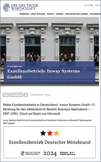 Inway Systems ist Exzellenzbetrieb Deutscher Mittelstand