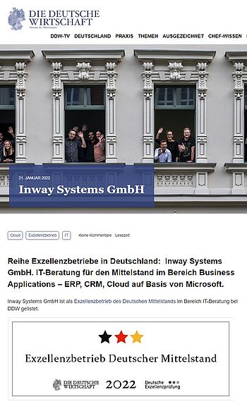 Inway Systems ist Exzellenzbetrieb Deutscher Mittelstand